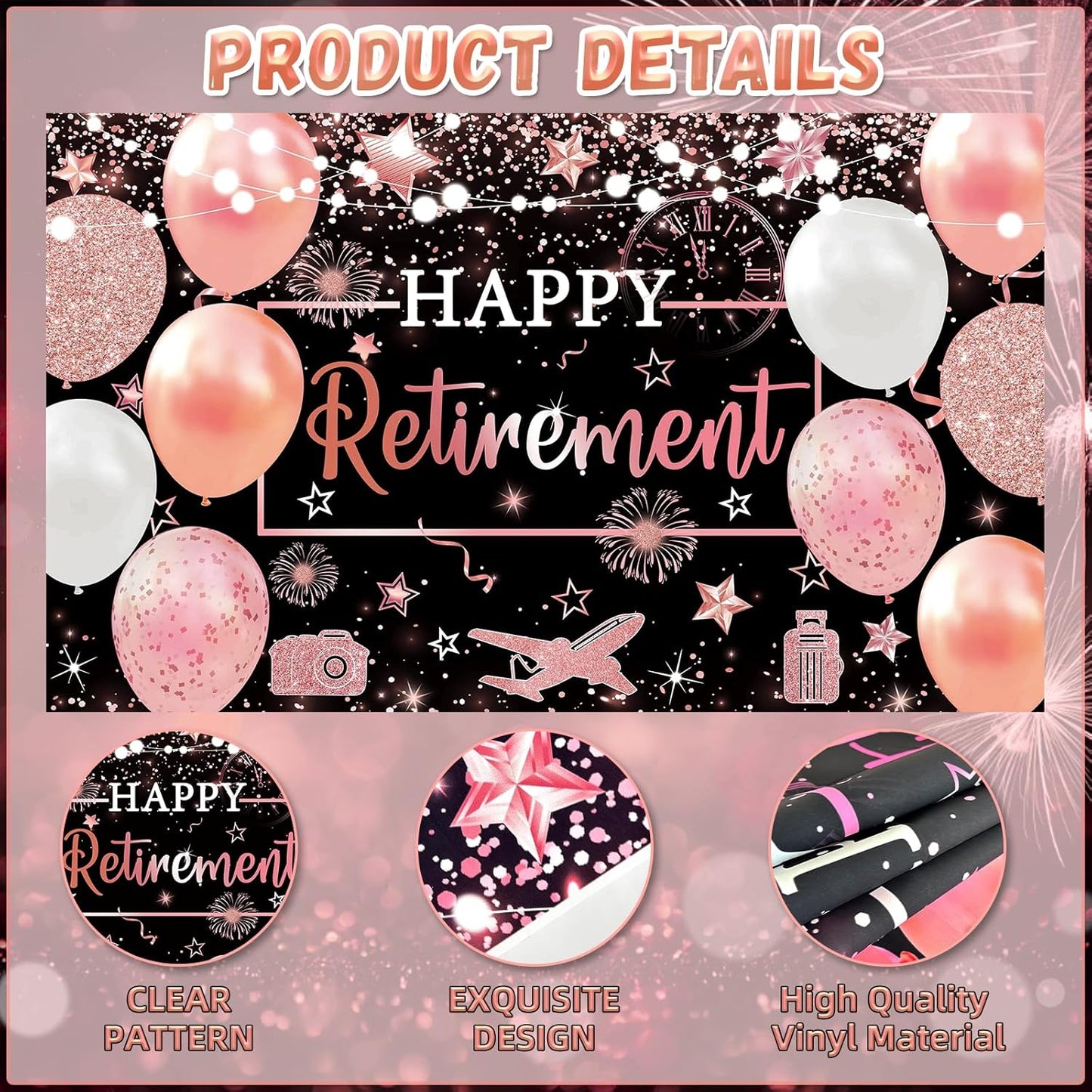 Retirement Party Decorations Women Rose Gold Happy Retire Decorations Happy Retired Banner Backdrop Honeycomb Centerpiece Sash Greeting Card Hanging Swirls Retirements Party Supplies