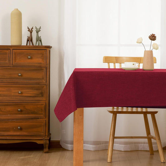 Hiasan 2 Pack Faux Linen Rectangle Tablecloth - Wrinkle and Stain Resistant Washable Red Table Cloth for Kitchen Dining Room Holiday Table Cover for Party Dinner, 54 x 108 Inch