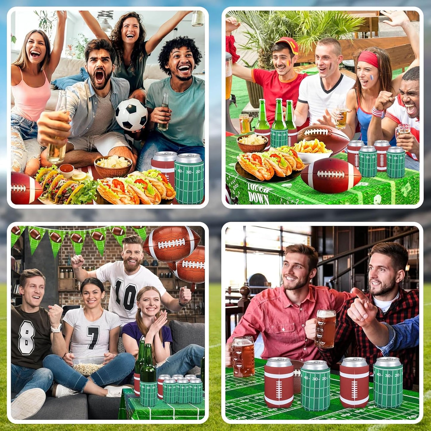 Football Party Decorations,12 Pcs Can Sleeves Neoprene Insulator For Super Bowl Game Day Decorations And Gifts