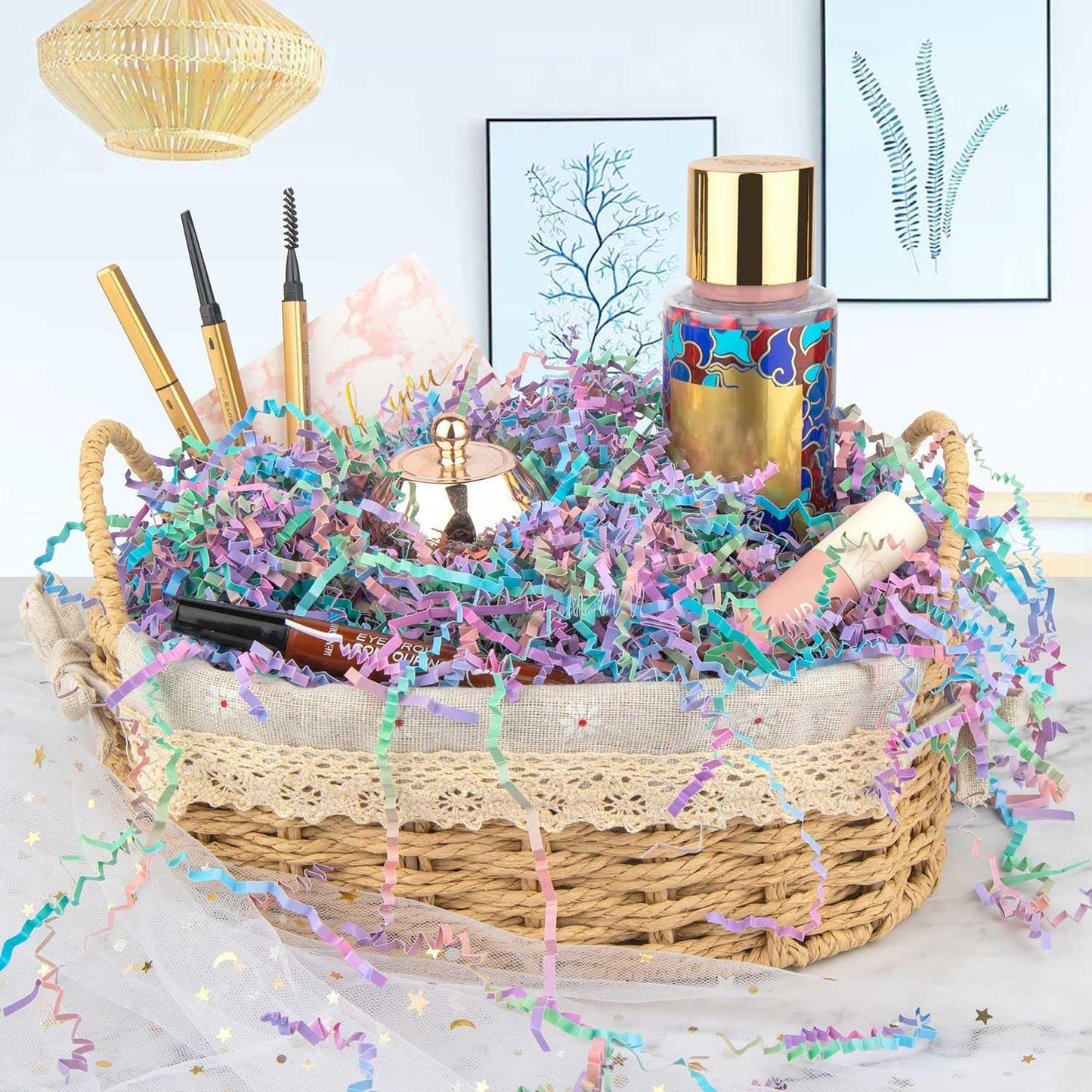 Caleihd 1/2 LB Crinkle Cut Paper Shredded Filler Paper for Gift Baskets Gift Box Confetti Shreds Decoration Stuffing for Birthday, Weddings, Anniversaries, Christmas Wrapping Multi-color