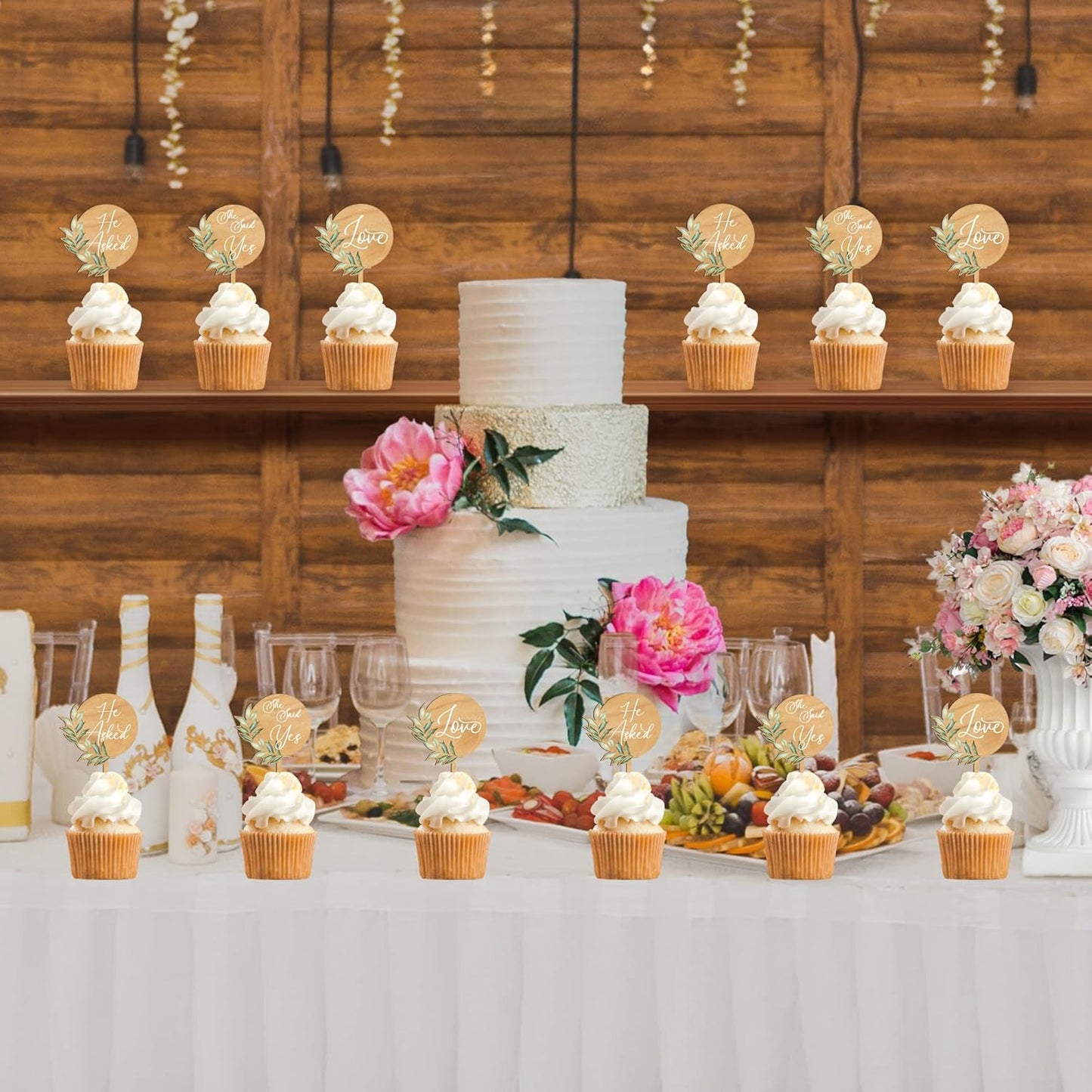 36 PCS Engagement Party Cupcake Toppers She Said Yes Cake Cupcake Decorations in Wood