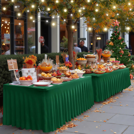 HolidayIdeas 4 Pack Hunter Green Spandex Tablecloth for 8ft Rectangle Tables, Bulk Fitted Covers for Christmas Trade Shows