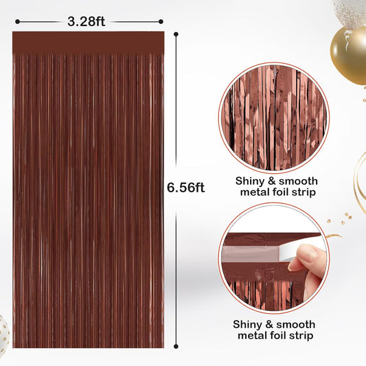 2 Pack Coffee Brown Metallic Tinsel Foil Fringe Curtains, Door Streamers Photo Booth Backdrop for Birthday Party, Tinsel Curtain Backdrop for Baby Shower Bachelorette Christmas Party Decorations
