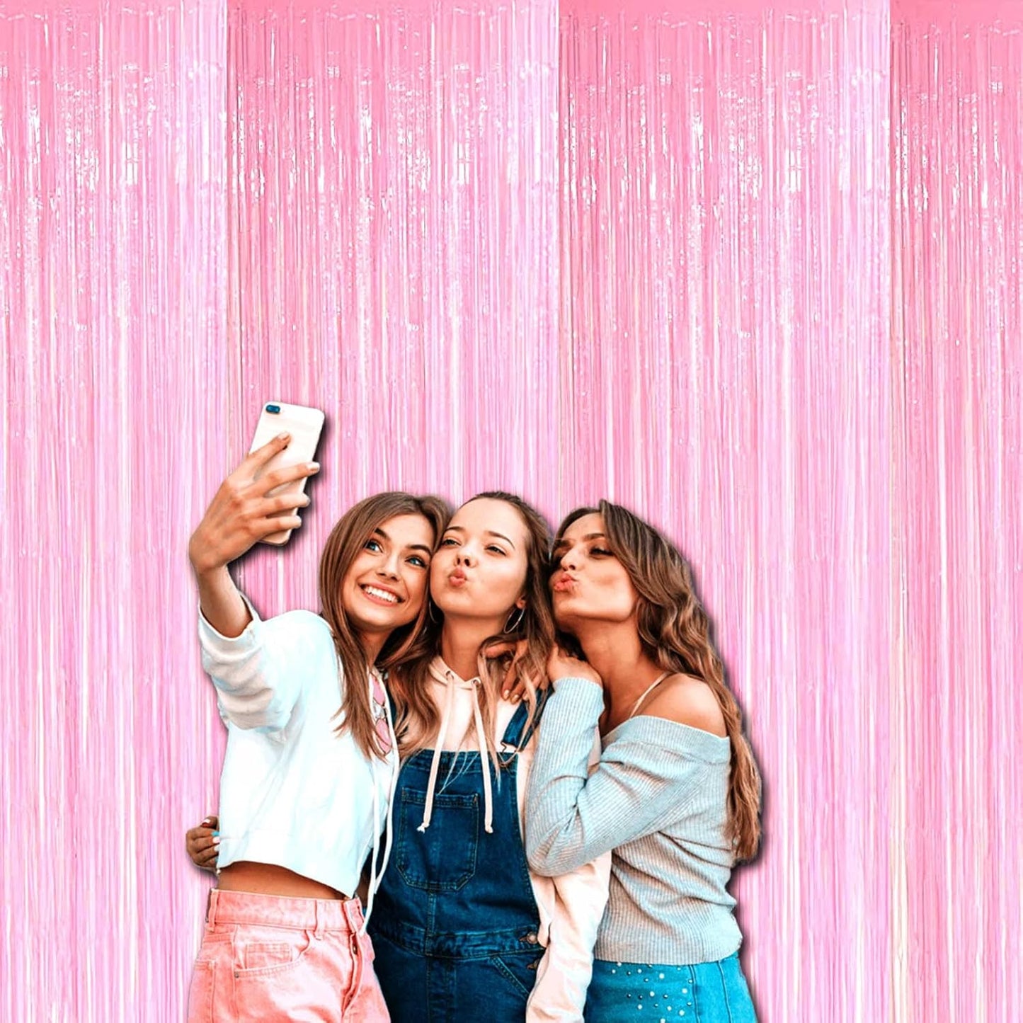 4 Pack Pink Foil Fringe Curtain Backdrop, 3.28Ft x 6.56Ft Metallic Tinsel Foil Fringe Streamers Curtains for Photo Booth, Wedding, Thanksgiving, Birthday, Christmas, Halloween Party Decoration