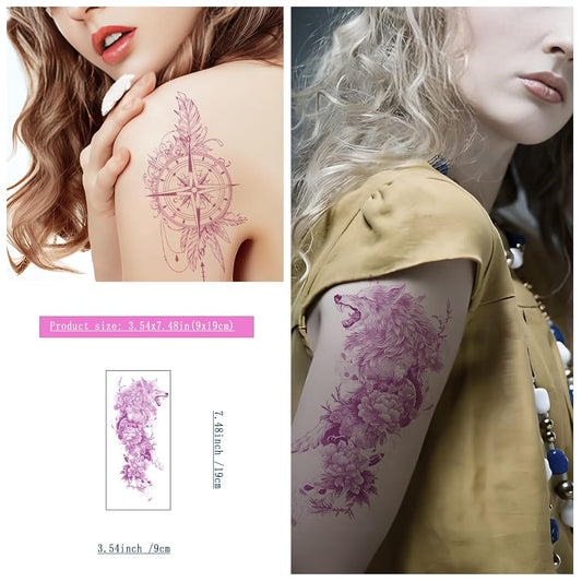 Feminine Pink Art Temporary Tattoos | Realistic Pink Purple Temporary Tattoos for Women, Floral Bird Moon & Symbol Fake Tattoo Stickers from Elegant to Edgy for Party Travel Daily Use