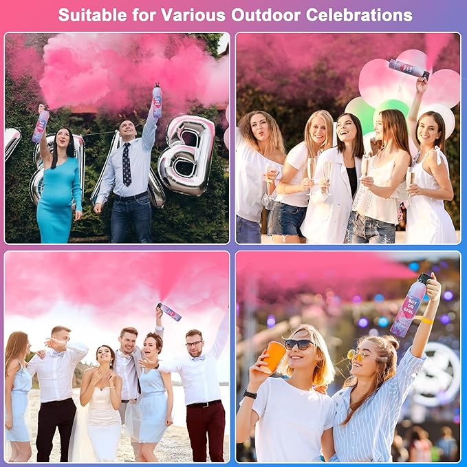 4 Pack Pink Gender Reveal Smoke Bombs, Fun Party Supplies for Baby Girl Shower Gender Reveal Spray Celebration, Decorations, Ideas
