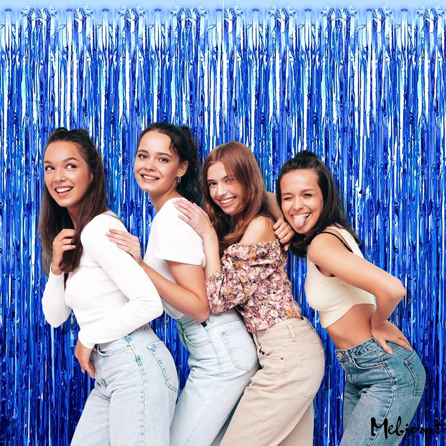 4 Pack Blue Fringe Curtain Backdrop, 3.2Ft x 9.8Ft Metallic Tinsel Foil Fringe Streamers Background for Photo Booth Birthday Wedding Baby Shower Easter Shark Pool Ocean Underwater Party Decorations