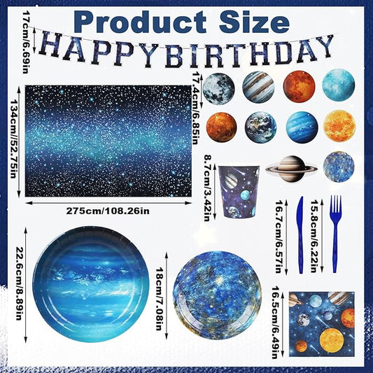 Space Theme Party Decorations,182pcs Galaxy Planet Outer Space Disposable Plates and Napkins Tableware Set,for Space Solar System Planets Baby Shower Birthday Party Decorations,Serve 30