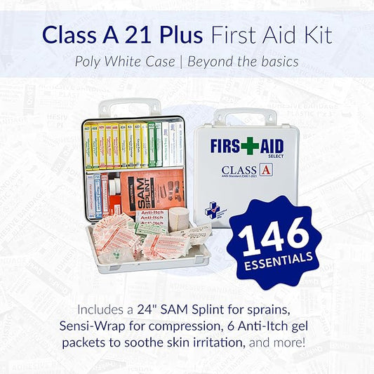 Certified Safety Mfg Class A 21 Plus - 146pc USA-Made ANSI & OSHA Compliant First Aid Kit - Emergency Medical Supplies for Minor Injuries - First Aid Kits for Businesses, Homes, & More