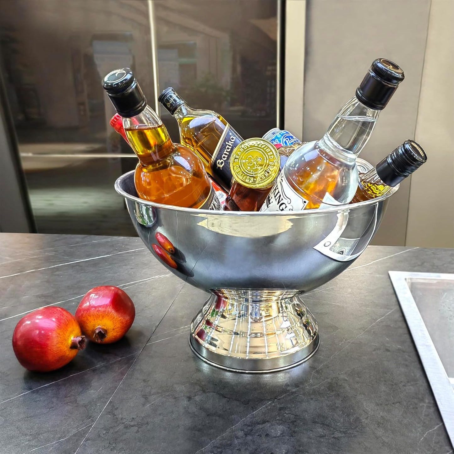 Winsterch 18/8 Stainless Steel Ice Bucket for Parties,Beverage Tub Party Bucket,Banquet Champagne Ice Bucket Big Ice Bucket for Parties,Drink Chiller for Parties, Round,8QT (2 Gallon)