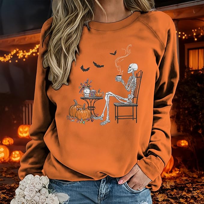 Sweatshirts for Women Graphic Print Casual Pullover Tops Long Sleeve Crewneck Halloween T Shirts