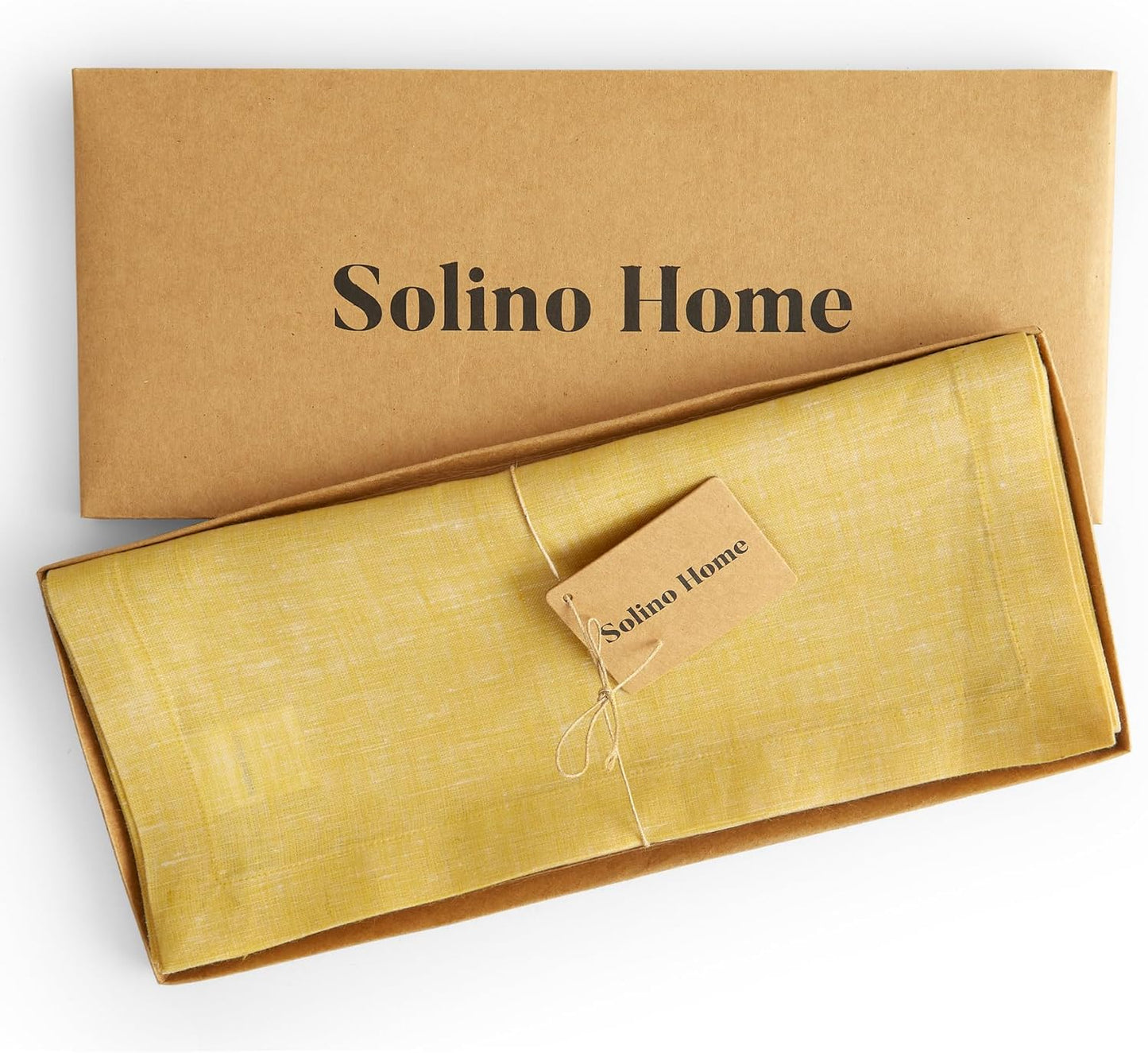 Solino Home Linen Table Runner 156 Inches Long - Athena, 100% Pure Linen Chambray Lemon Yellow Table Runner 14 x 156 Inch for Dining