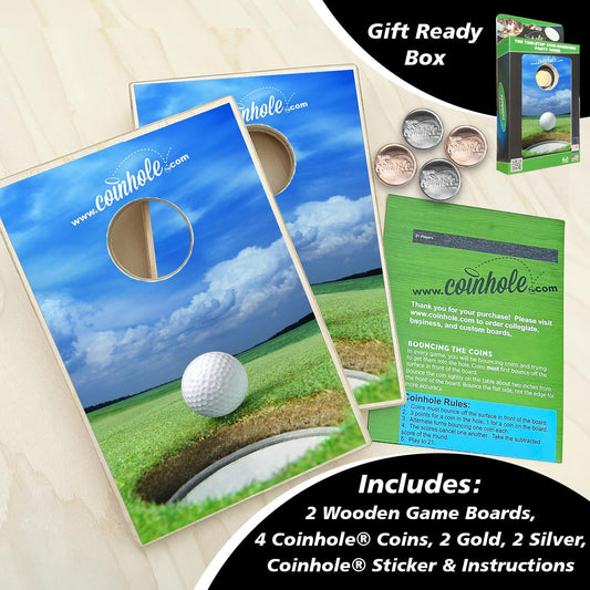 Coinhole Desktop Coin Bouncing Party Game Set | Tabletop Cornhole Board Game | Small Cornhole Travel Game Includes Coins