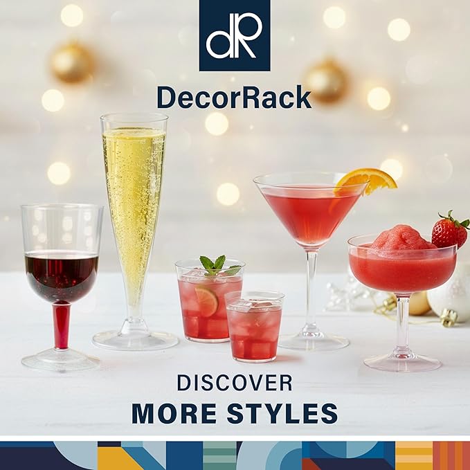 DecorRack 24 Wine Glasses, 6 Oz -BPA Free- Plastic Party Wine Cups, Perfect for Outdoor Parties, Weddings, Picnics, Stackable, Reusable, Disposable, Stemmed (Pack of 24)