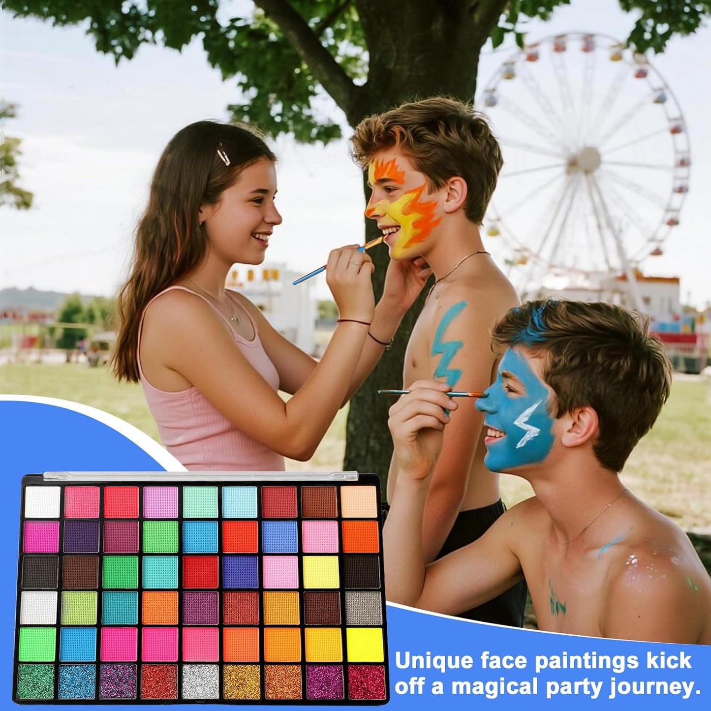 Face Painting Kit for Kids, 54 Color Professional Face Painting Kits with 10 Brushes and Stencils,Water Based Non Toxic Face Paint for Kids