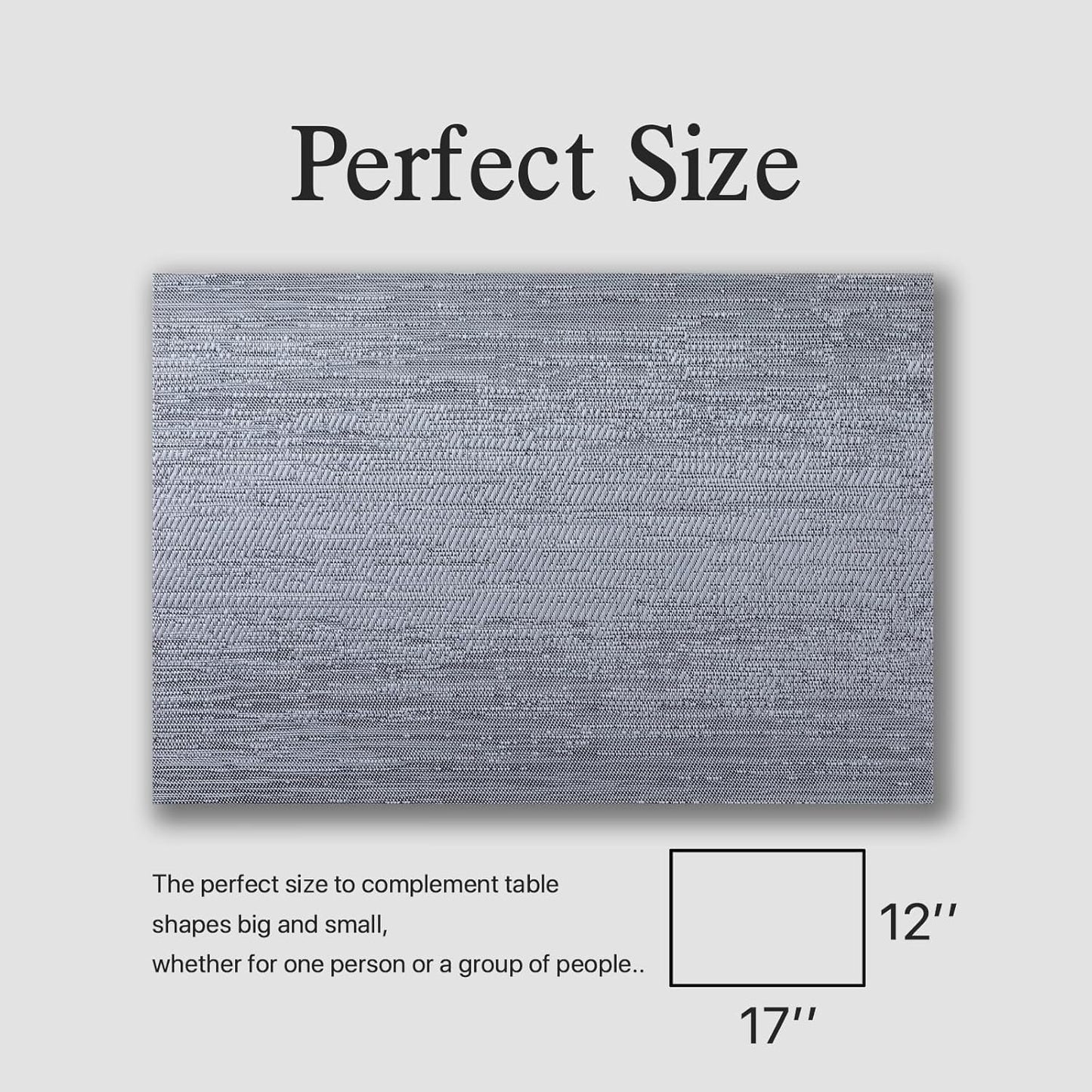 Placemats Set of 8 - Easy Clean Woven Vinyl Placemat for Dining Table, Indoor/Outdoor Place Mats, Washable PVC Table Mats(Gray)