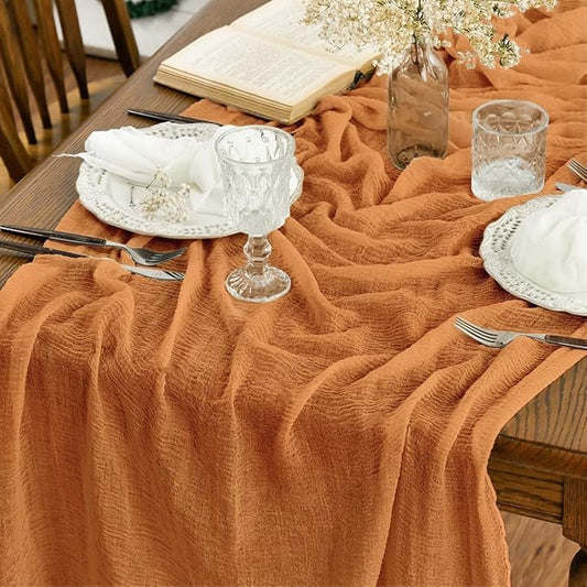 Artoid Mode Boho Orange Gauze 6 Pieces Wedding Table Runner, 120 Inch Birthday Fabric Kitchen Dining Holiday Table Decor for Home Party Indoor