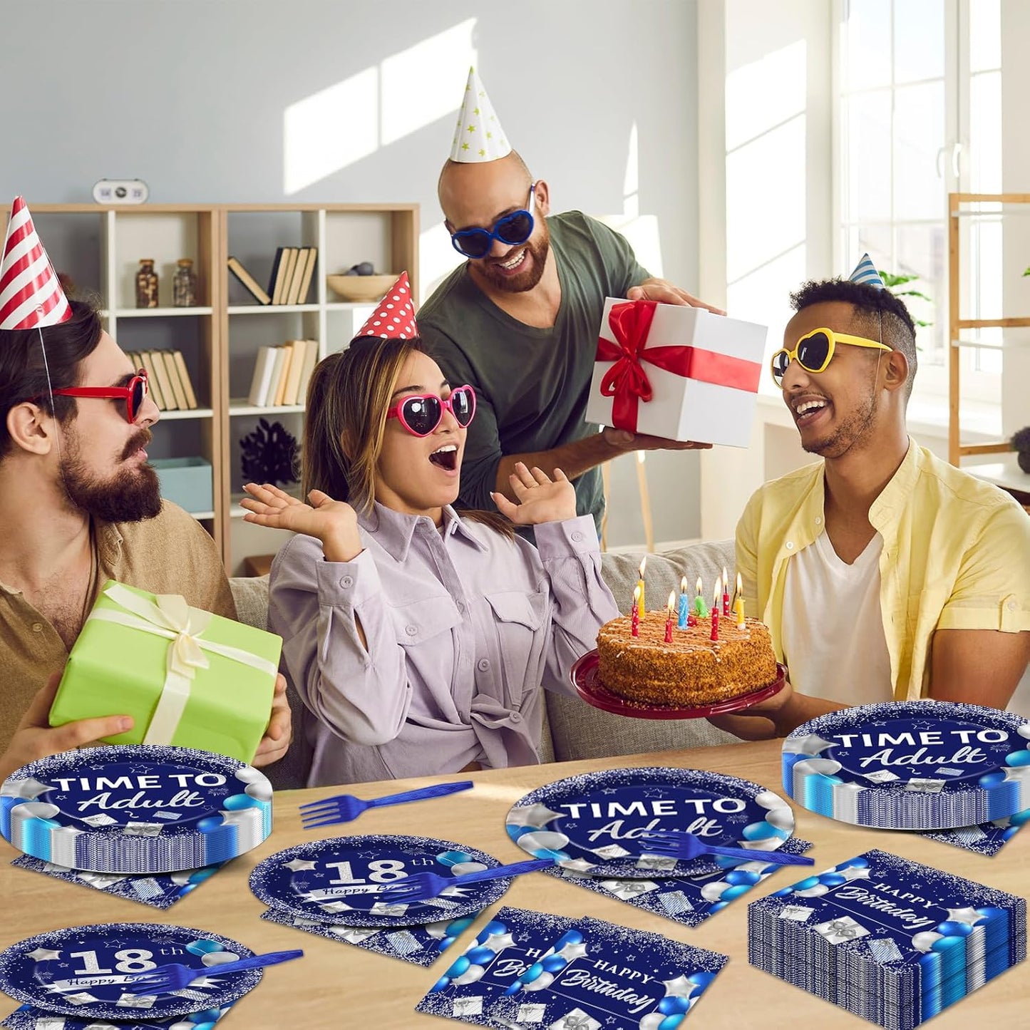 50 Guests 18th Birthday Party Supplies Decoration 18 Years Old Birthday Plates and Napkins Forks Time To Adult Tableware Blue Silver Happy 18th Birthday Party Paper Plates for Boys Girls Party 200PCS