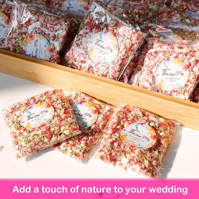 50 Pack Biodegradable Real Flower Petals Confetti, Natural Wedding Confetti Decor with Jasmine & Pink Dried Flower Petals, The Send Off Ideas, Flower Girls Basket, Party Romantic Gifts