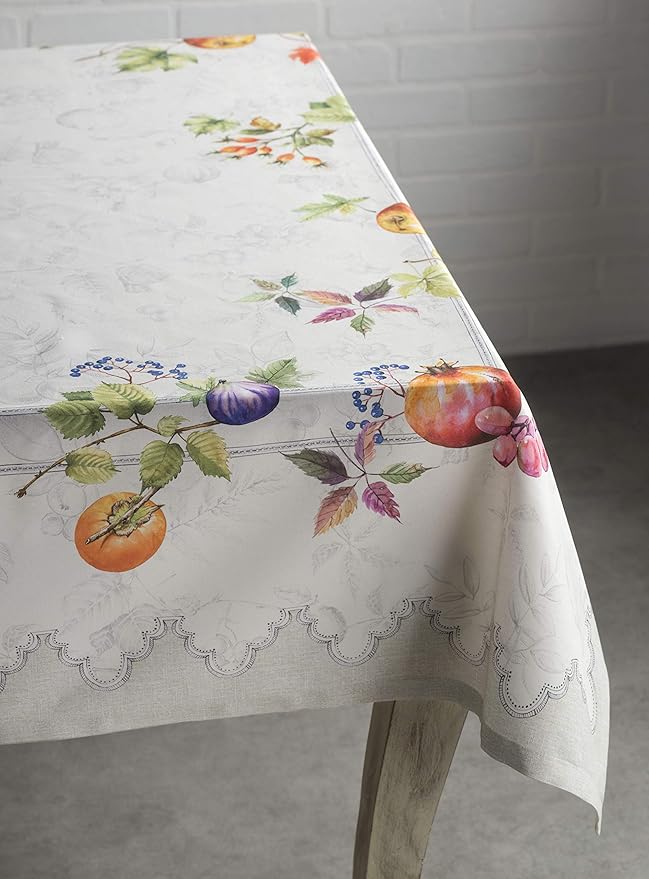 Maison d' Hermine Table Cloth Rectangle Table 100% Cotton 60 x 120 Inches Fall Tablecloth Reusable Everyday Use for Thanksgiving Christmas Decorations Dining Farmhouse Party (Fruit D'Hiver)