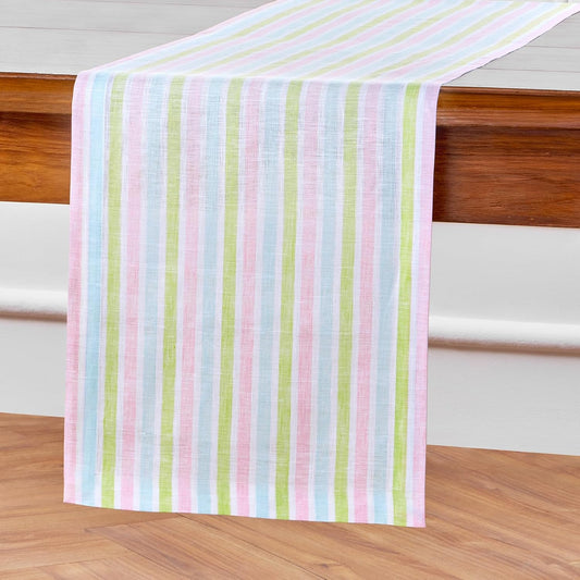 Solino Home Linen Table Runner 90 Inches Long - 100% Pure Linen Multicolor Palm Beach Stripe Table Runner 14 x 90 Inch for Dining