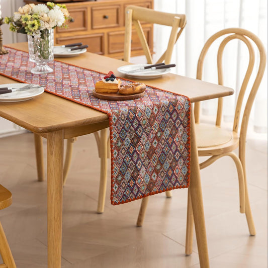Boho Embroidery Table Runner, Geometry Fall Kitchen Dining Table Decoration for Home Party Decor 13x90Inch