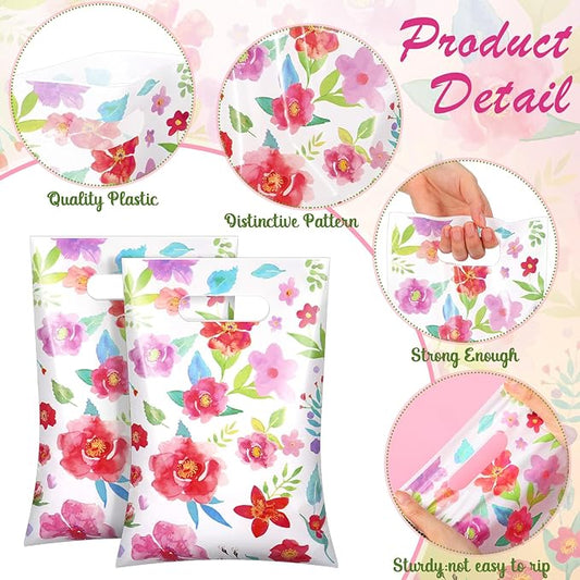 100 Pcs Wildflower Gift Bags Vintage Wildflower Party Favor Bag with Handle Plastic Goodie Candy Treat Gift Wrapping for Wedding Baby Shower Birthday Party Favors Supplies(Wildflowers)