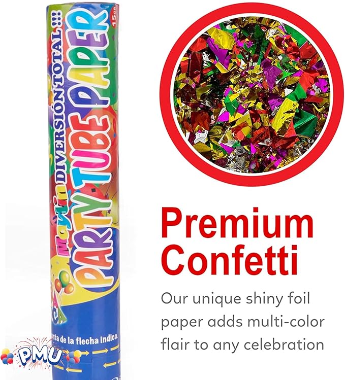 PMU Cannons Party Poppers - Confetti Blaster for Drive-by Birthdays-Celebrations, Graduation, Wedding, Christmas, New Year’s Eve - Party Poppers Confetti Shooters - 12 inch, Pkg/12