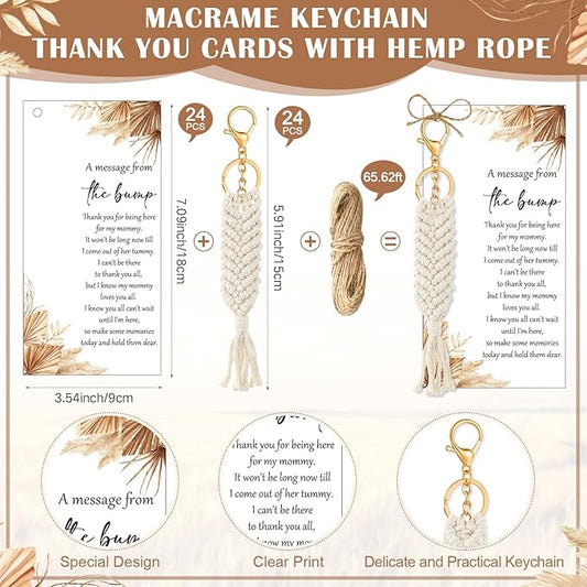Landical 24 Sets Baby Shower Favors for Guests Boho Macrame Keychains with Thank You Cards Baby Shower Gifts Boho Party Favors