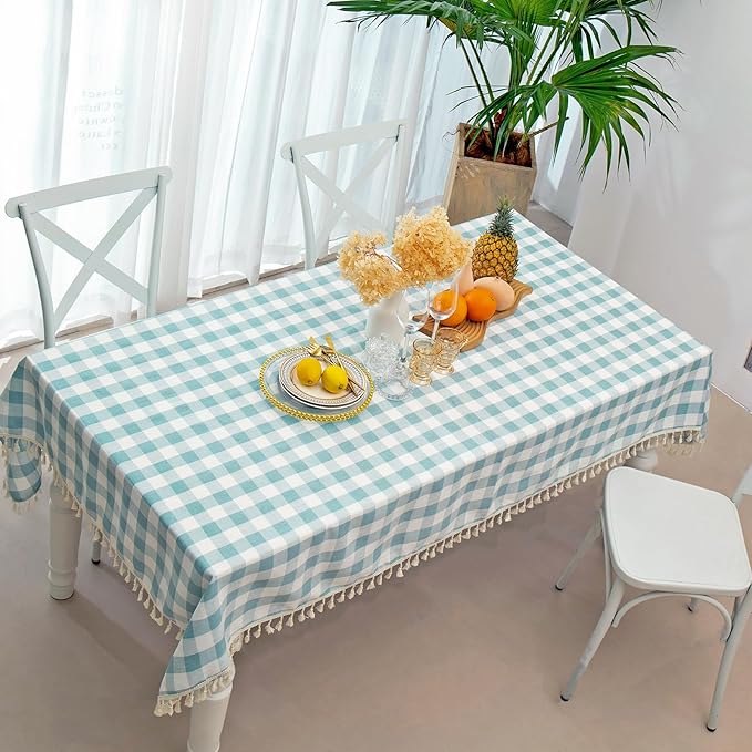 Buffalo Plaid Rectangular Tablecloth-Cotton Gingham Table Cloth for Kitchen Restaurant Farmhouse Spring Summer Easter Decor (Rectangle/Oblong, 55x102,Aqua)