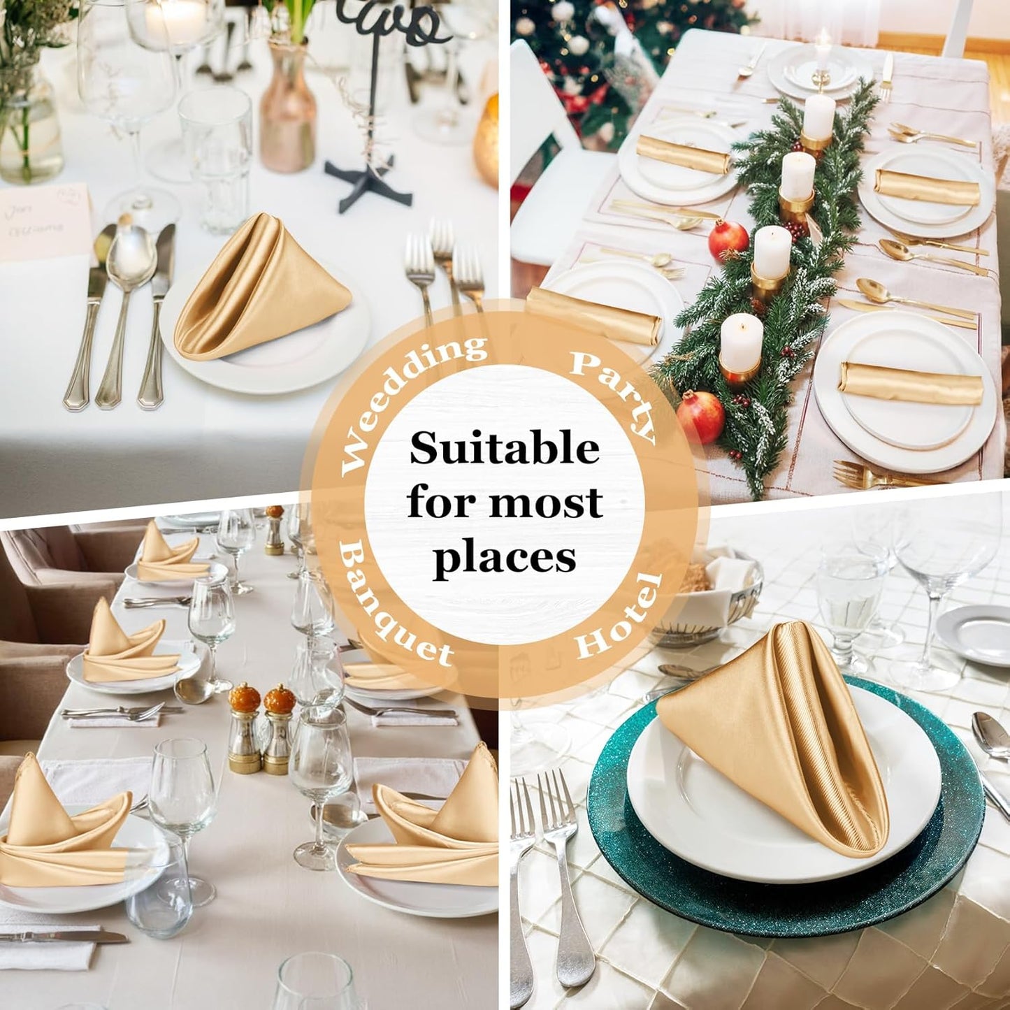 Bailarina 80 Pack Gold Satin Napkins,17x17 Inches Wedding Napkins Square Soft Silky Table Napkins Bulk Decorative Elegant Cloth Napkin for Party Decoration, Banquet,Wedding,Graduation