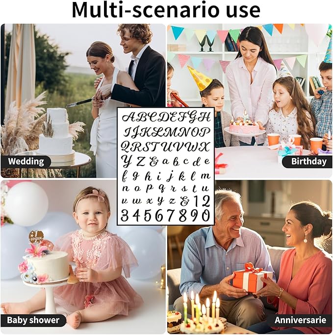 64 Pcs Black Acrylic Cake Toppers Letters and Numbers, Mirror A-Z Alphabet & 0-9 Numbers for Personalized Cake Decorations, Birthday Wedding Baby Shower Party Picks
