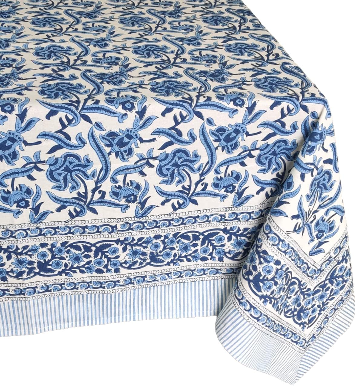 ATOSII Midnight Bloom 100% Cotton Spring Summer Tablecloth, Hand Block Print Rectangle Table Cover for Kitchen Dining Linen I Parties, Outdoors, Wedding, Easter I 72 X 140 Inches I 12 Seater