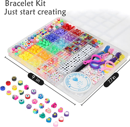 LIS HEGENSA 1000 Pcs DIY Childrens Crafts Beads Friendship Bracelet Kit, with Pony Beads Letter Beads and Bracelet Making Kit, Colorful Charms, Used for Custom Necklace Bracelets and Jewelry Decor