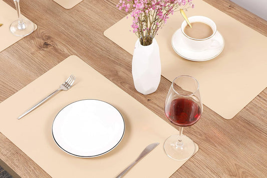 Wipeable Placemats Leather Table Mats Waterproof Heat-Resistant Easy to Clean for Dining Table Set Kitchen Table (6, Buff)