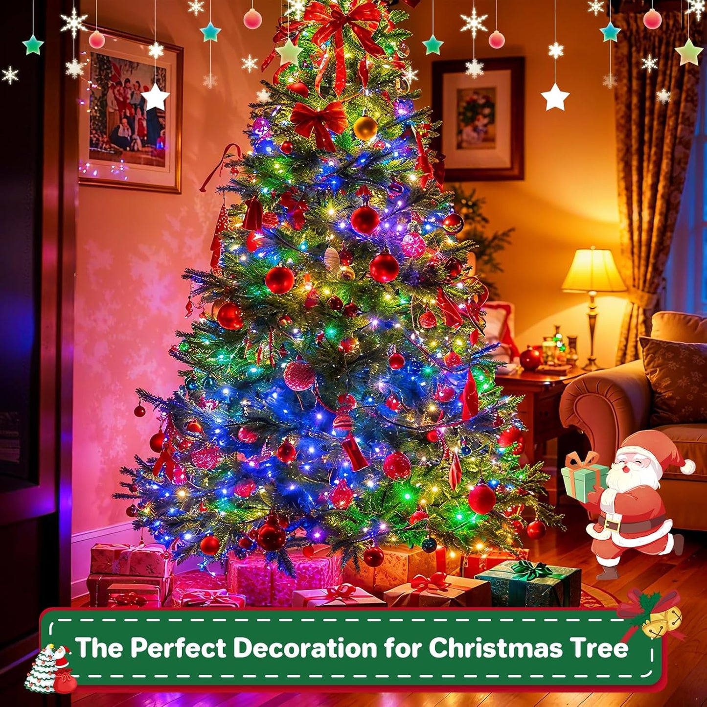 Christmas Cluster Lights Plug-in -52FT 800 LED Firecrackers String Lights,8 Modes Timer Waterproof Twinkle Fairy Lights for Christmas Tree Garland Party(Multicolor)