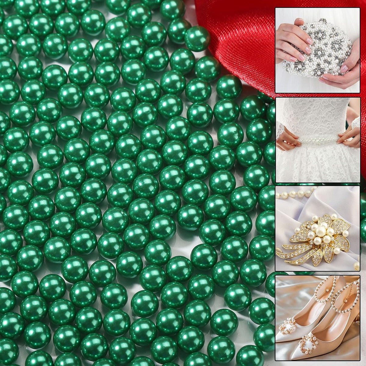 980pcs Undrilled Holeless ABS Faux Pearl Beads for Vase fillers, No Hole Round Pearls for Cosmetic Boxes, DIY Parts, Table Scatter, Wedding, Birthday Party Home Decorating (Dark Green, 8mm)