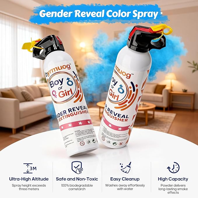 Gender Reveal Fire Extinguisher 2 Pack Color Powder Blasters Spray with Biodegradable Smoke for Baby Boy Reveal Party Ideas & Decorations (Blue)