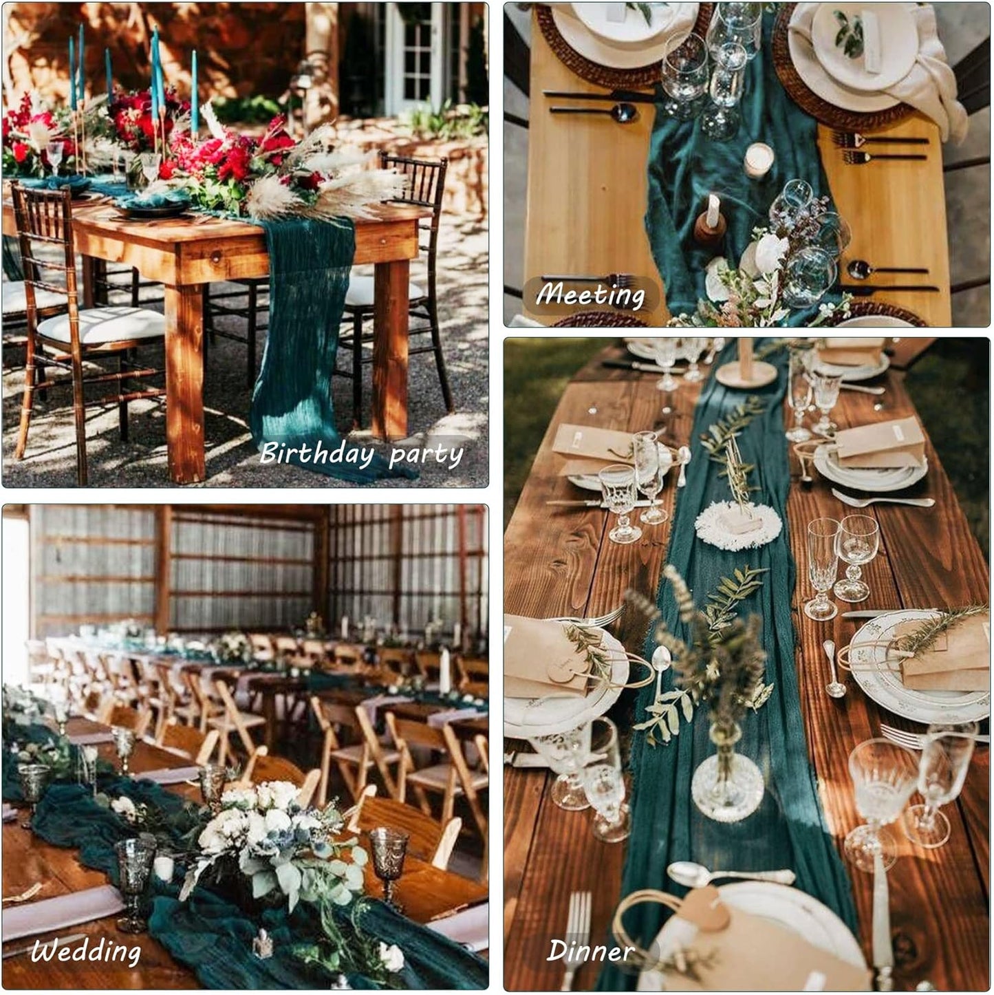12 Pack 10Ft Cheesecloth Table Runner 35x120 Inch Boho Gauze Table Runner Rustic Cheese Cloth Long Romantic Table Runners for Wedding Bridal Shower Birthday Party Table Decor (Dark Teal)