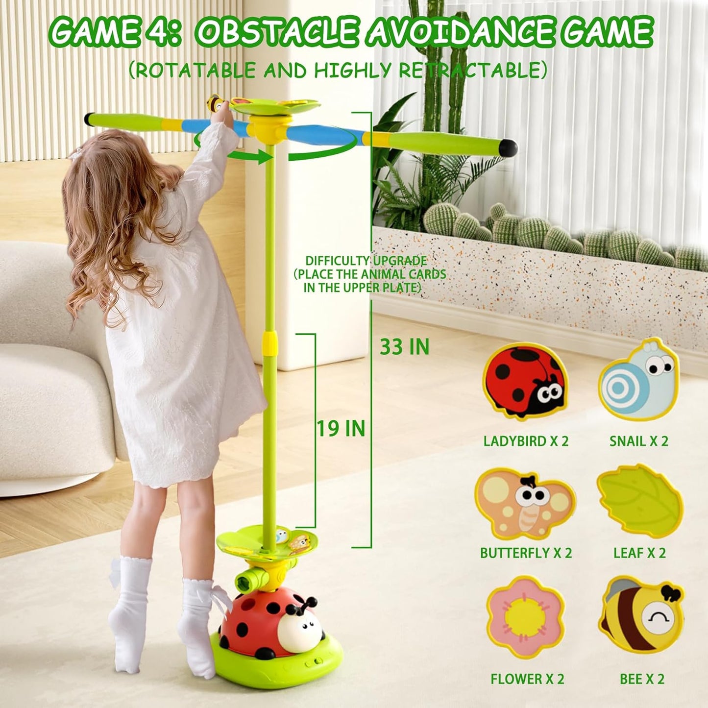 5 in 1 Musical Jump Toys, Toss Ring Game Stomping Launch Rocket Launcher for Kids, Obstacle Avoidance & Jump Squating Toy Games Remote Control Outdoor & Indoor Toys for Ages 4-8 8-13