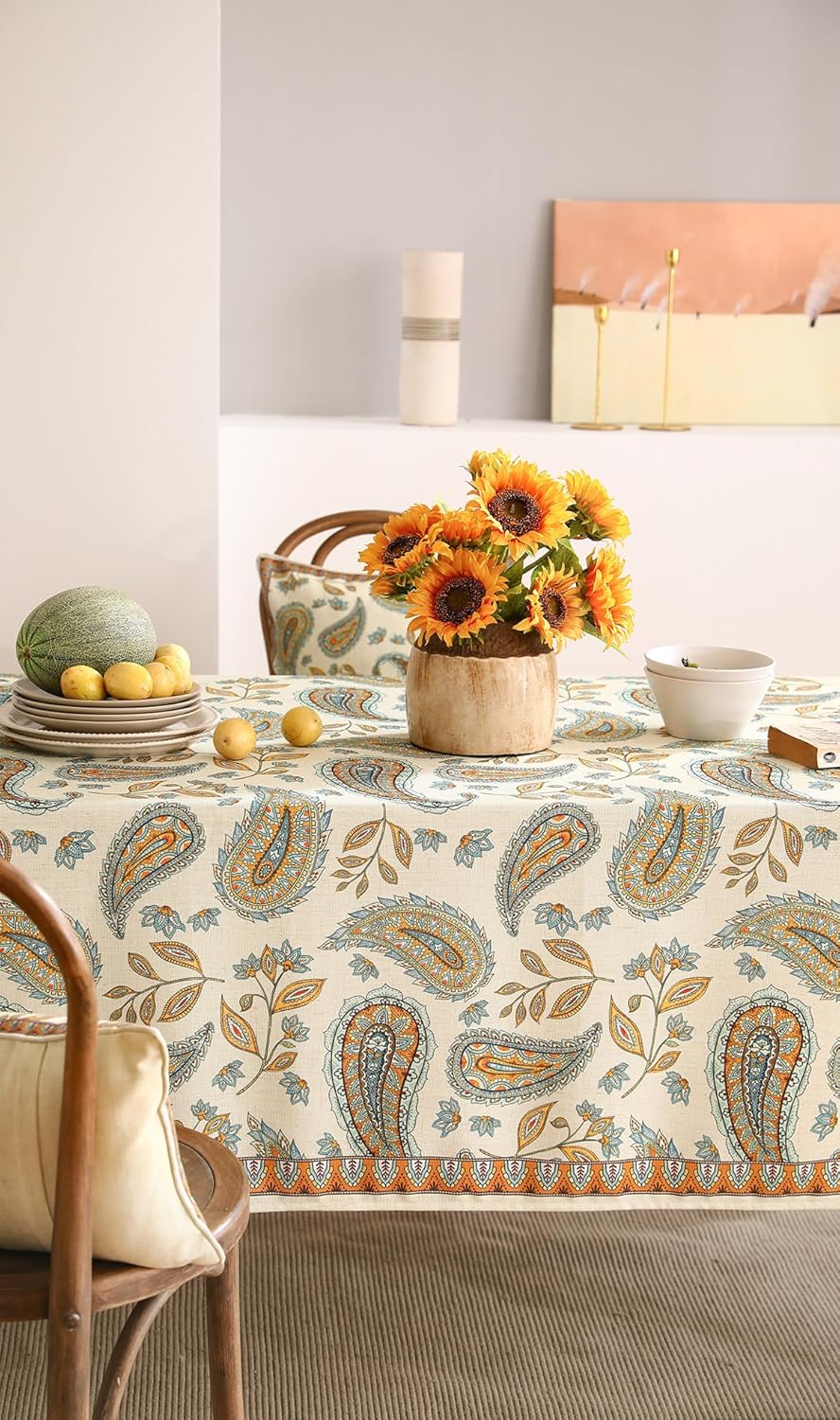patdrea Designer Vintage French Long Rectangle Table Cloth,Italian Floral Wrinkle Free Farmhouse Tablecloth,Decor Table Cover for Kitchen Dining,Christmas,Tea Party,Thanksgiving,63"x94"-Lysaniya