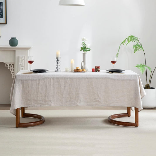 EVERLY100% Pure Linen Rectangle Tablecloths 144Lx60WInch for Dining,Buffet Parties,Picnic,Events,Weddings and Restaurants,Decorative Halloween,Thanksgiving Machine Washable Tablecloths-Natural Linen