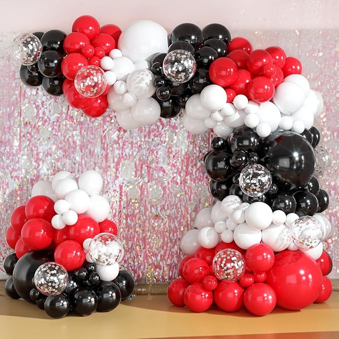 Red Black and White Balloon Arch Kit 164pcs Red White and Black Balloons with Confetti Balloons for Graduation Baby Shower Birthday Prom Party Decorations Supplies