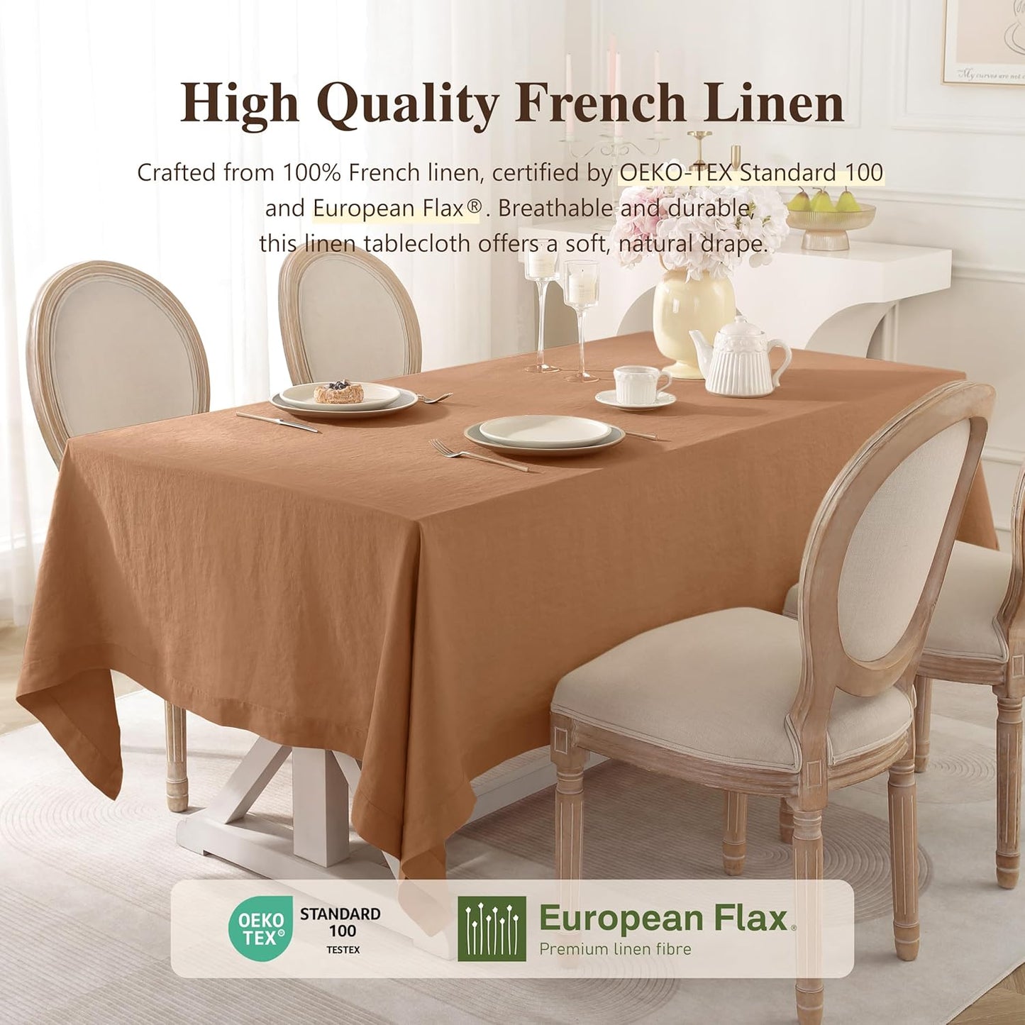 Linen World Linen Tablecloth,100% French Linen Beige Tablecloth 120" x 60" Inch,Washable Rectangular Tablecloth for Dining,Outdoor,Weddings and Restaurants,Decorative Thanksgiving Christmas