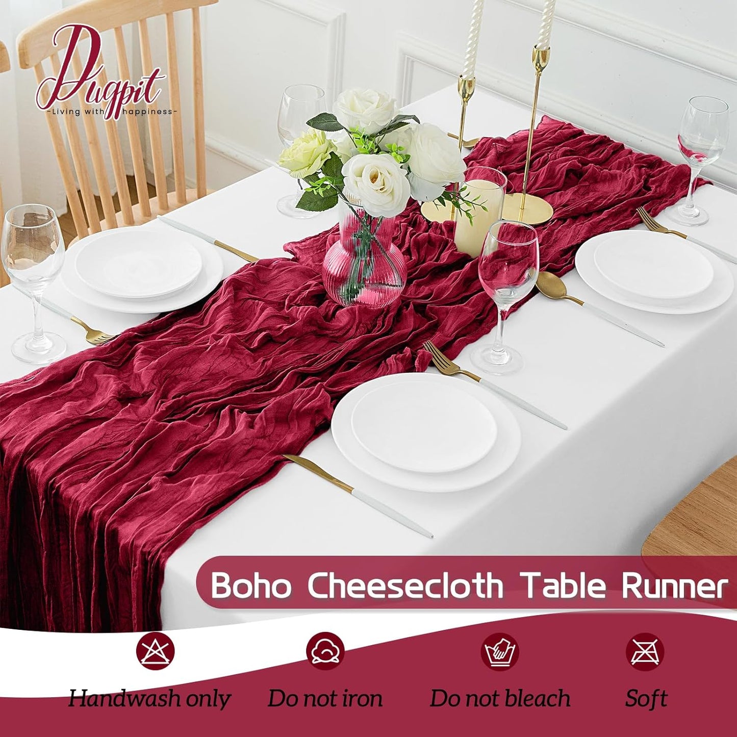 8Pack Burgundy Cheesecloth Table Runner 10FT Gauze Cheese Cloth Table Runner 35 x 120 Inch Long Boho Table Runners Rustic Sheer Table Runners for Wedding Bridal Baby Shower Decor