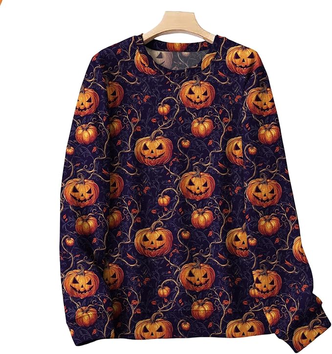 LIZALIG Pullover Cute Sweatshirt Orange Skeleton Fall Festive FunWomens Design Bat Holiday Party Outings Pumpkin Print