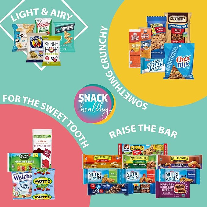 Gift A Snack - Halloween Trick or Treats Healthy Snack Box Care Package + Greeting Card (50 Count) Birthday Treats Gift Basket, Nutritious Granola Breakfast Bars, Office Food Assortments