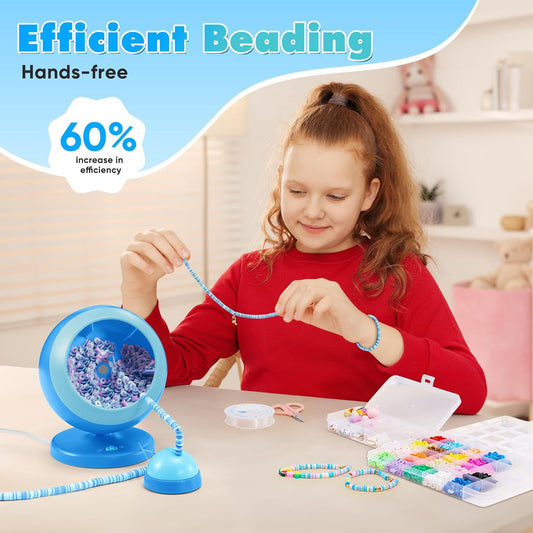 ETUDAW Bead Spinner, Clay Beads Bracelet Making Kit, Beginner 4500 PCS 18 Colors Clay Beads and Charms Kit for Necklaces and Bracelets, DIY Arts and Crafts Birthday Gifts(Blue)