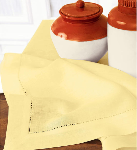 Solino Home Linen Tablecloth for Rectangle Tables 60 x 108 Inch - Classic Hemstitch 100% Pure Linen Yellow Table Cloth - Machine Washable Cloth Tablecloth