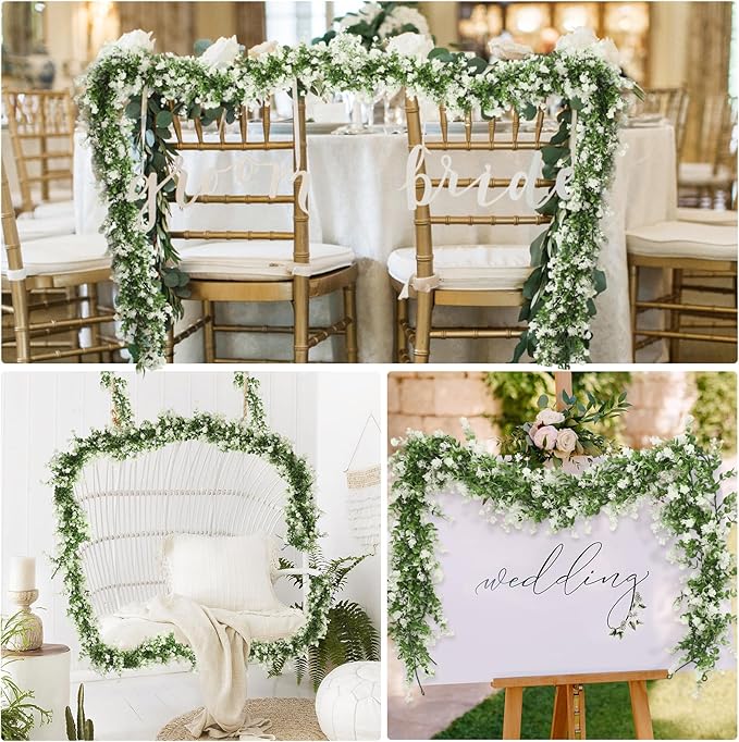 RECUTMS Faux Eucalyptus Garland Plant Fake Vines, Artificial Hanging Eucalyptus Leaves Greenery Vines for Wedding Backdrop Arch Wall Party Home Bedroom Decor Indoor Outdoor(White)